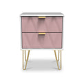 Geo White and Pink 2 Drawer Bedside Table Cabinet with Gold Hair Pin Legs from Roseland Furniture