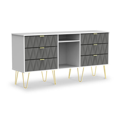 Geo 6 Drawer Sideboard with Gold Hairpin Legs