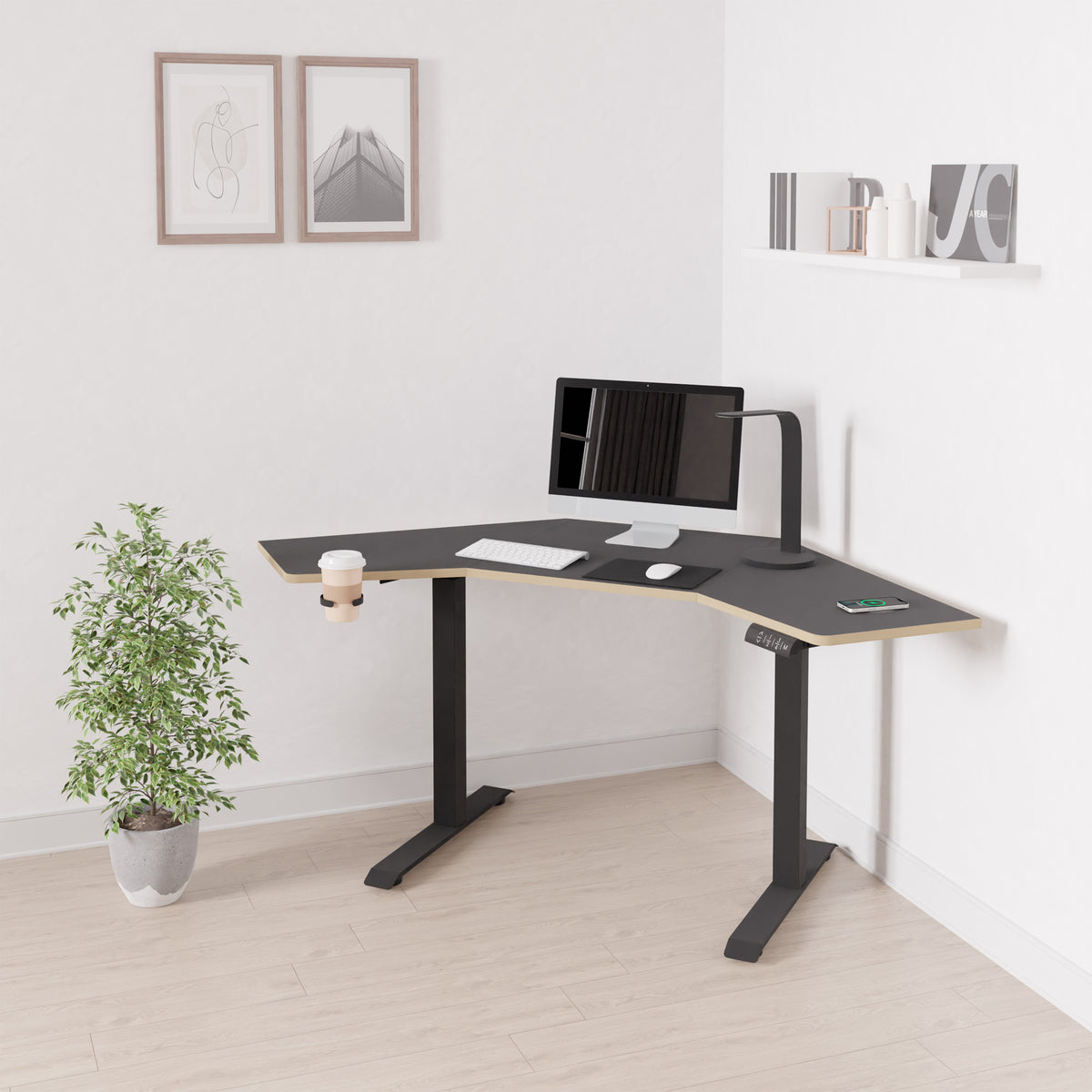 Gino Black Smart Electric Height Adjustable Corner Desk for office