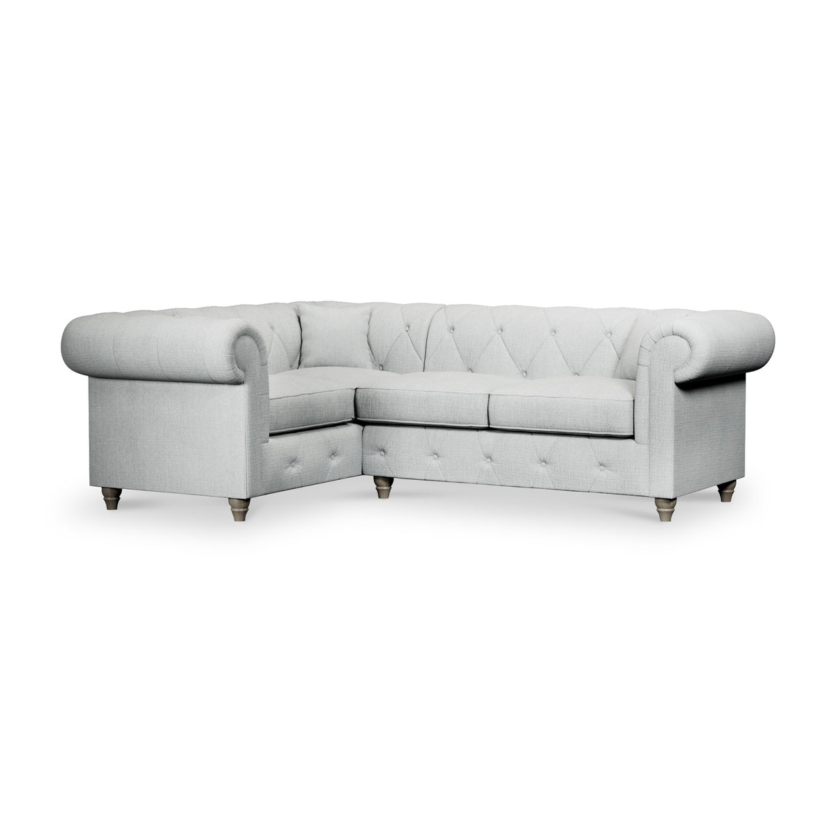 Everett Corner Sofa LH Light Blue Washed Oak Feet from Roseland Furniture