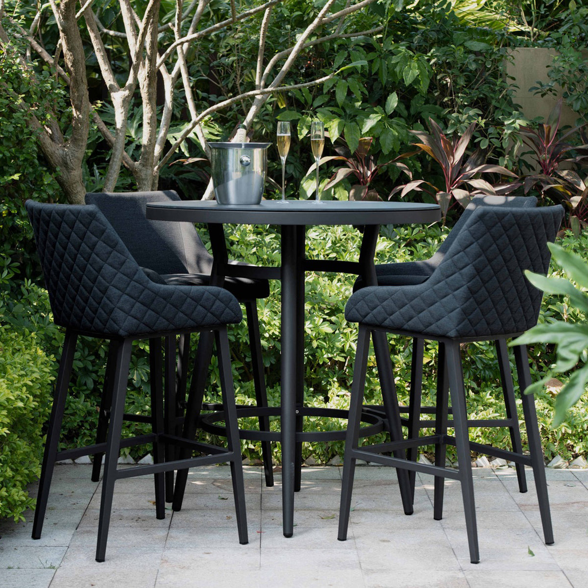 Maze Charcoal Regal 4 Seat Round Outdoor Bar Set from Roseland Furniture
