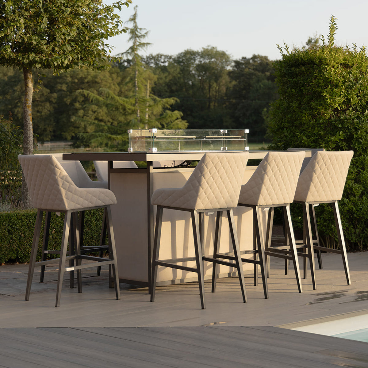Maze Regal Oatmeal 8 Seat Outdoor Rectangular Fire Pit Bar Set from Roseland Furniture