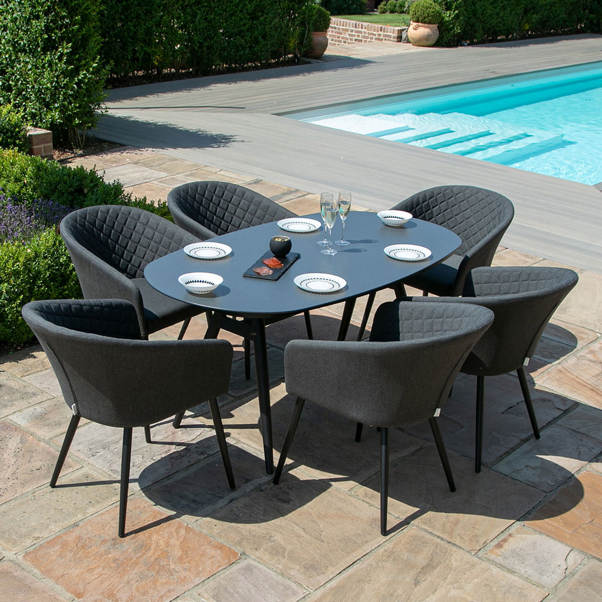 Maze Ambition Charcoal 6 Seat Outdoor Oval Dining Set