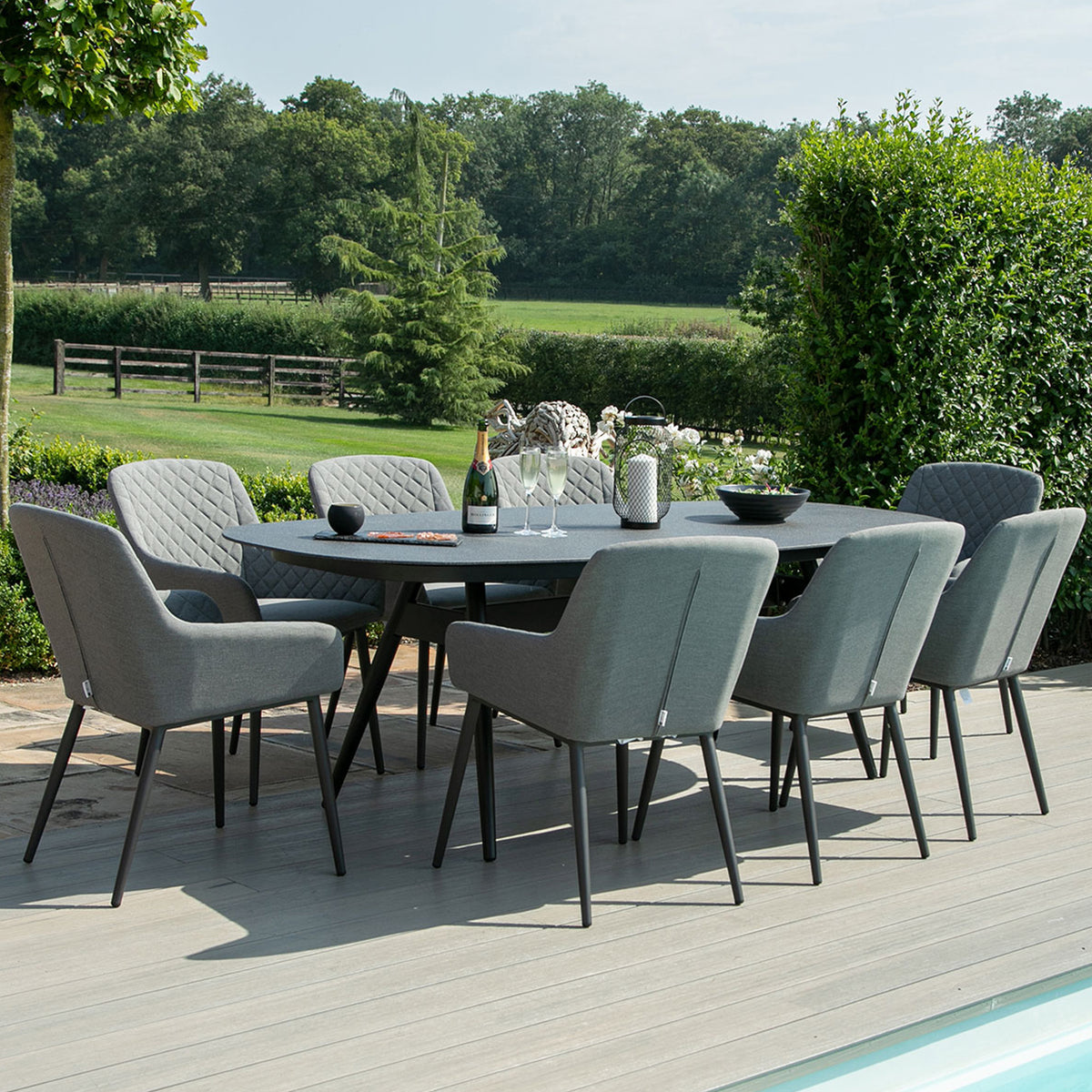 Maze Zest Grey 8 Seat Outdoor Oval Dining Set from Roseland Furniture