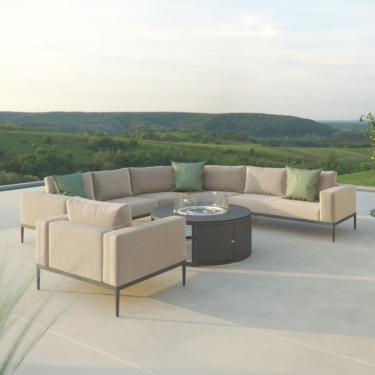 Eve Grande Outdoor Corner Sofa Group with Round Fire Pit