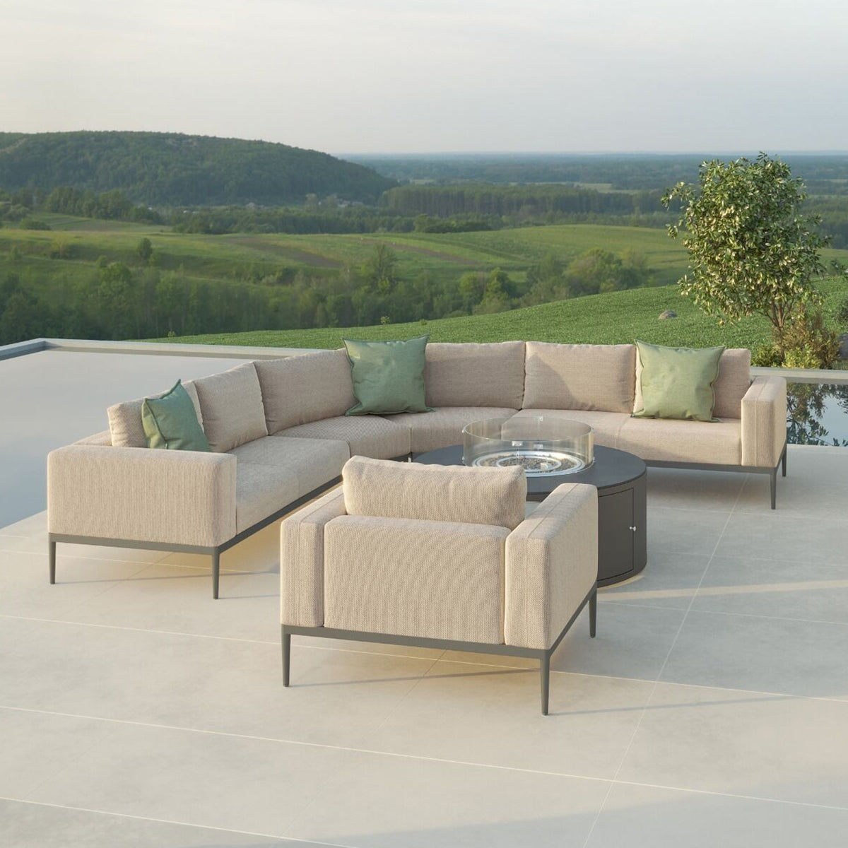 Eve Grande Outdoor Corner Sofa Group with Round Fire Pit