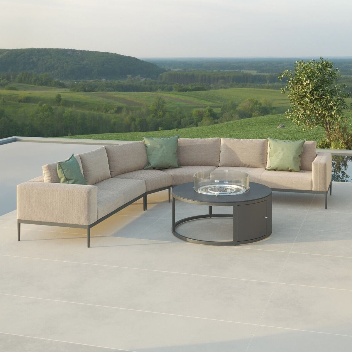 Eve Grande Outdoor Corner Sofa Group with Round Fire Pit