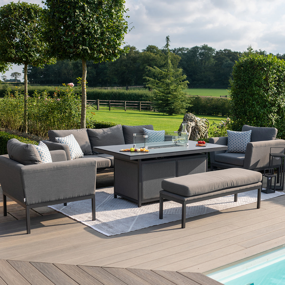 Maze Pulse Flanelle Grey 3 Seat Sofa Dining Set with Fire Pit from Roseland Furniture