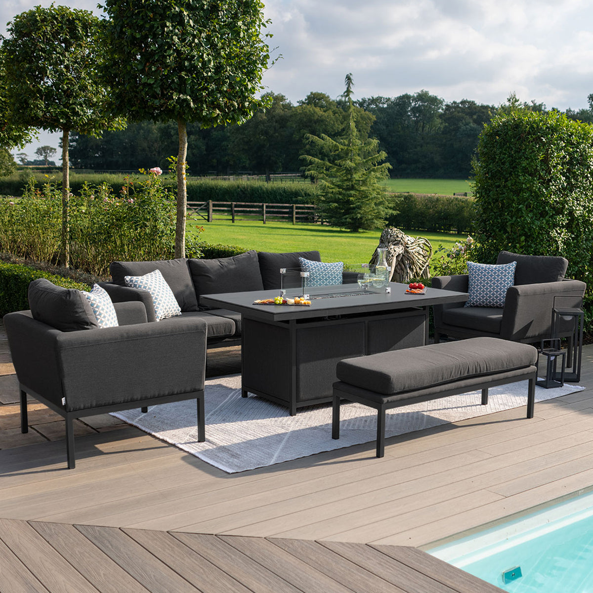 Maze Pulse Charcoal Grey 3 Seat Sofa Dining Set with Fire Pit from Roseland Furniture