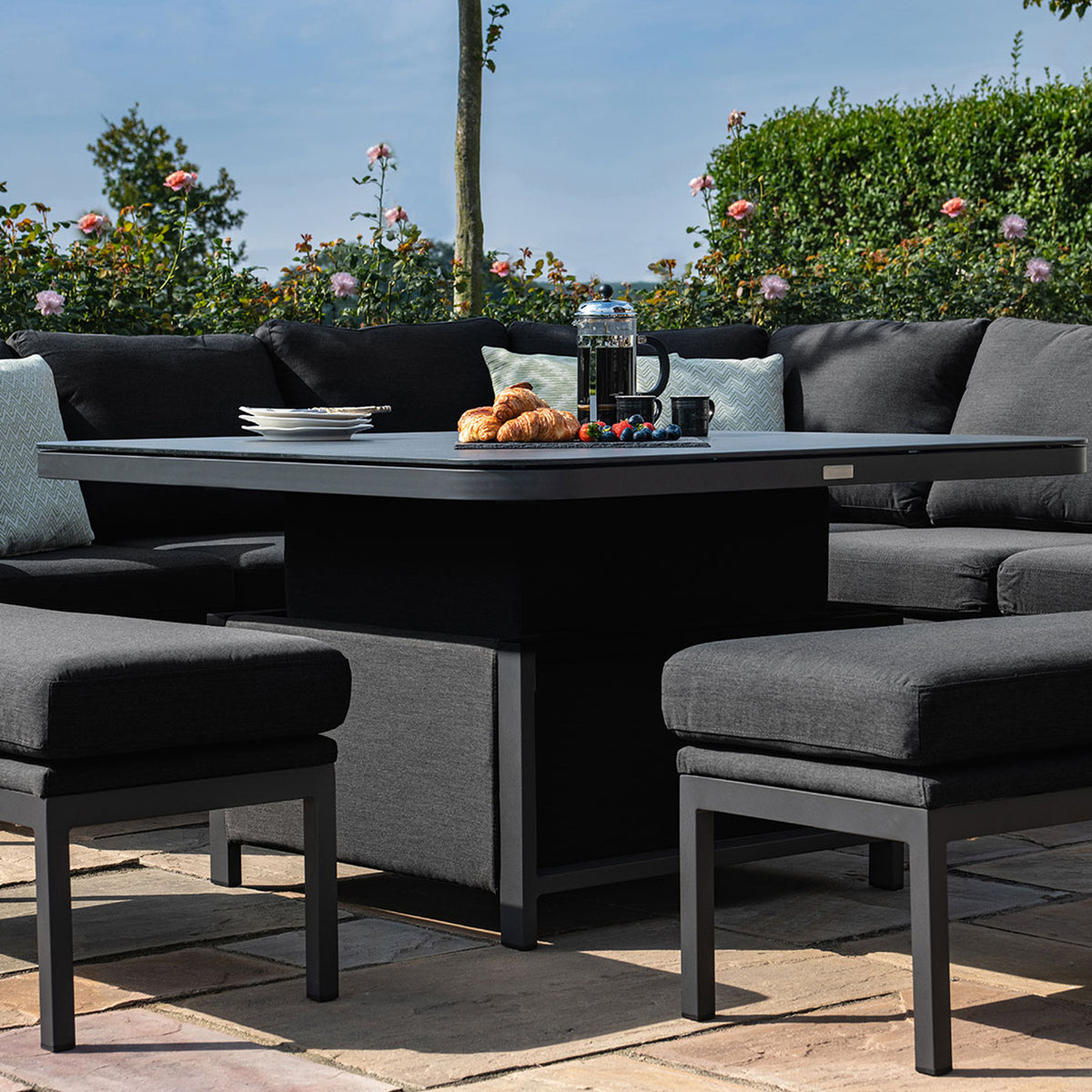 Maze Pulse Charcoal Deluxe Outdoor Square Corner Dining Set with Rising Table