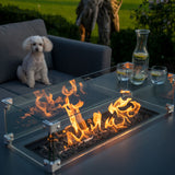 Maze Pulse Flanelle Left Handed Outdoor Rectangular Corner Dining Set with Fire Pit