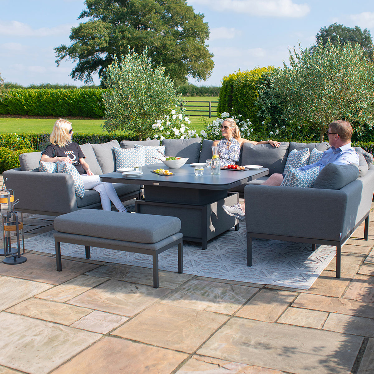 Maze Pulse Flanelle Grey U Shape Outdoor Dining Set with Rising Table from Roseland Furniture