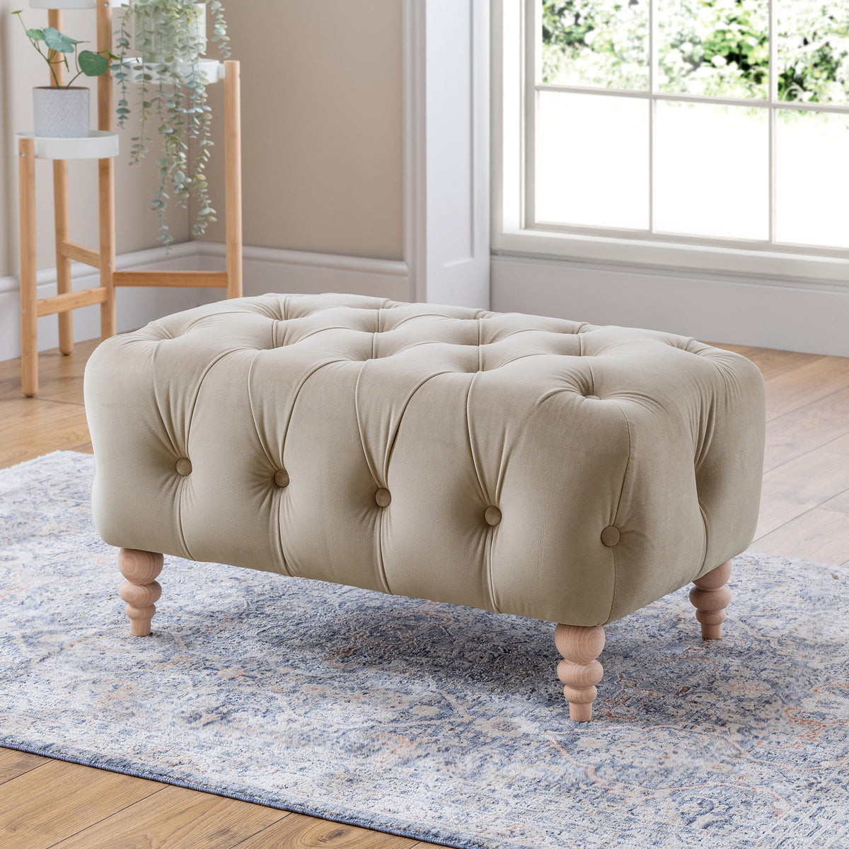 Balmoral Putty Velvet Buttoned Footstool for living room