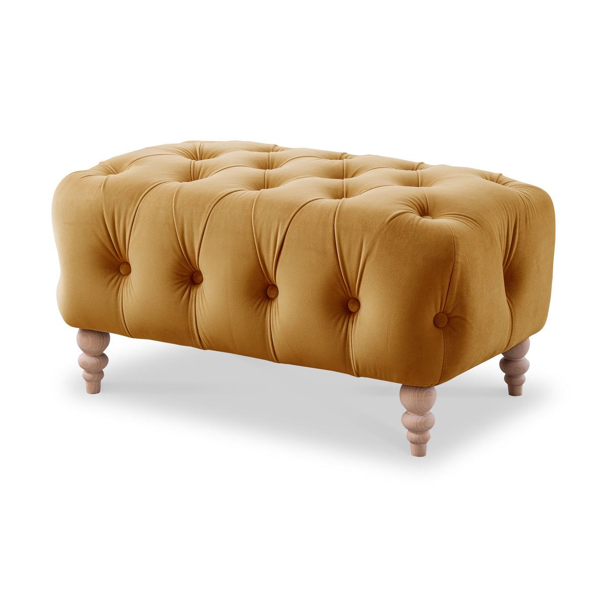 Balmoral Ochre Velvet Buttoned Footstool from Roseland Furniture