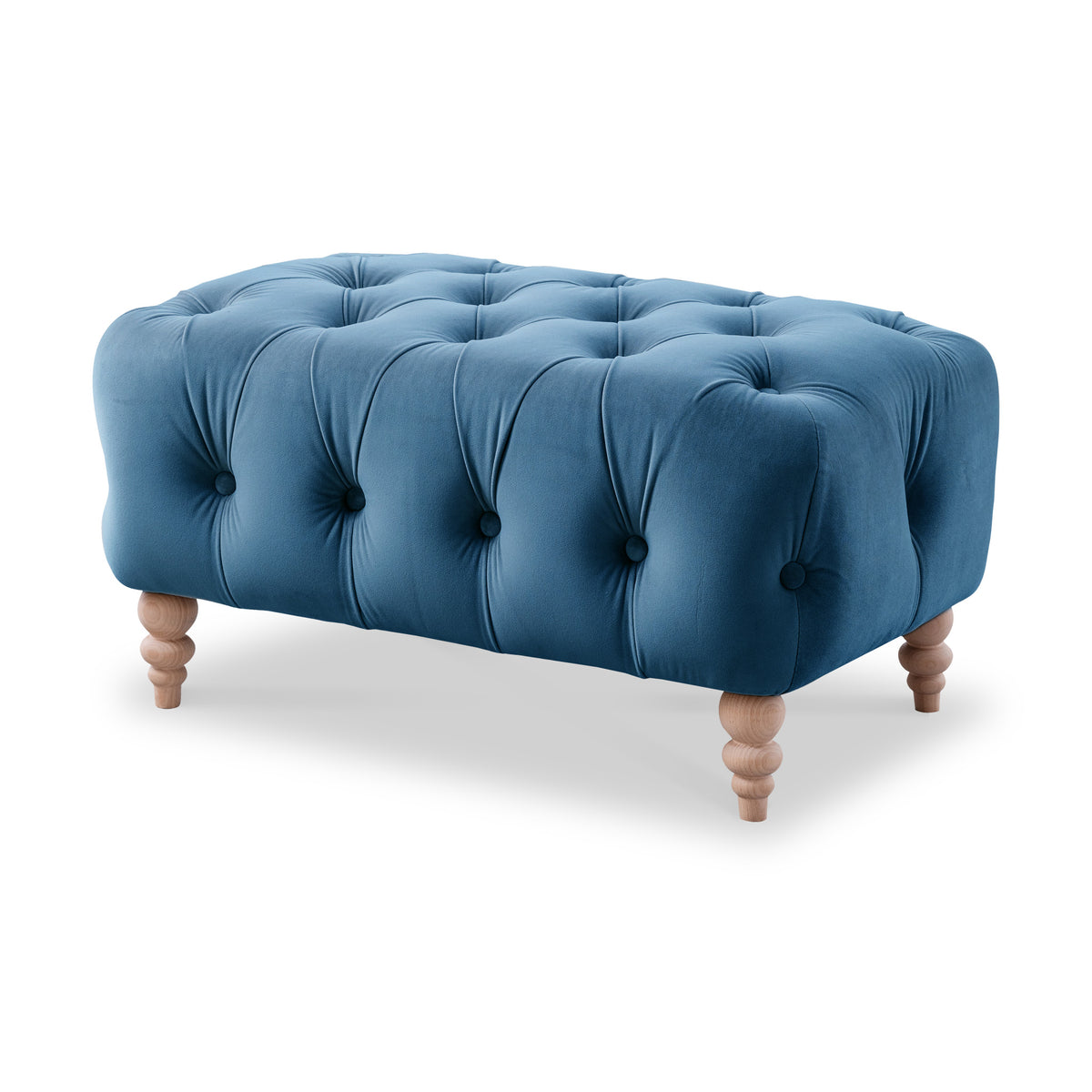 Balmoral Sky Blue Velvet Buttoned Footstool from Roseland Furniture