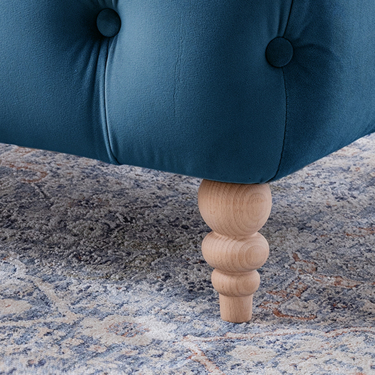 Balmoral Sky Blue Velvet Buttoned Footstool