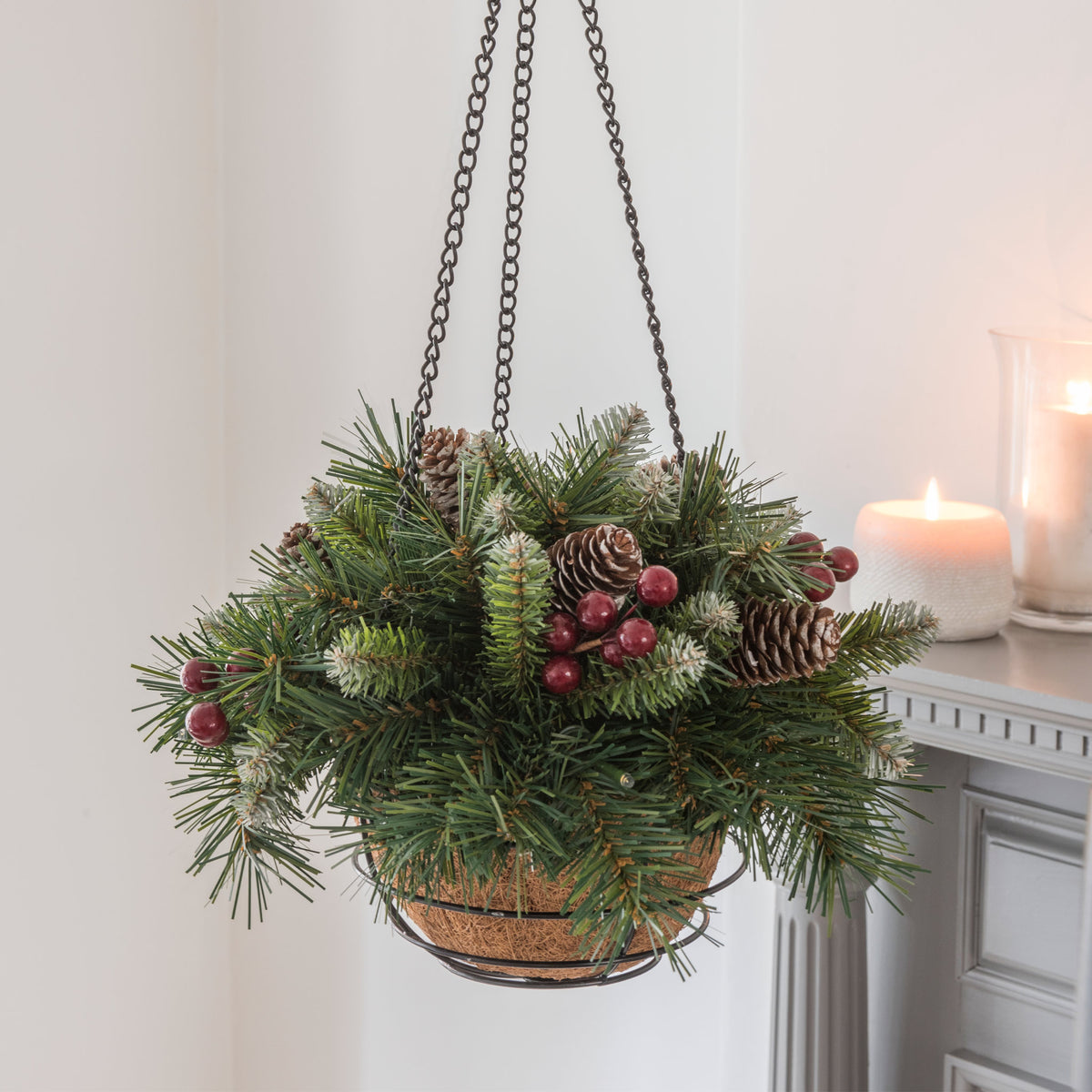 Frosted Berry 14" Chistmas Hanging Basket