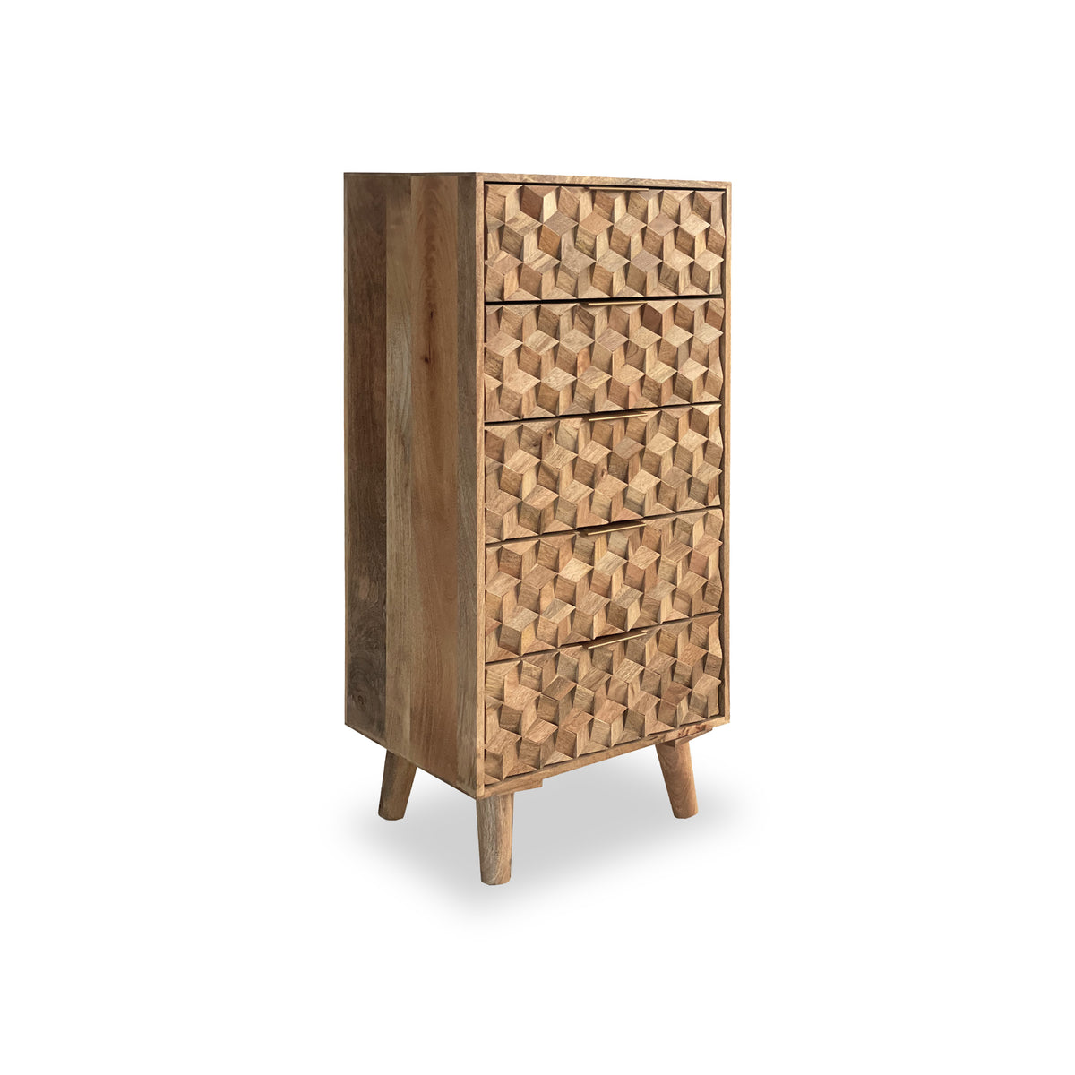 Enzo Geometric Mango Wood 5 Drawer Tallboy