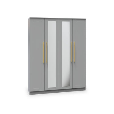 Bramham Grey Tall 4 Door 2 Mirror Wardrobe