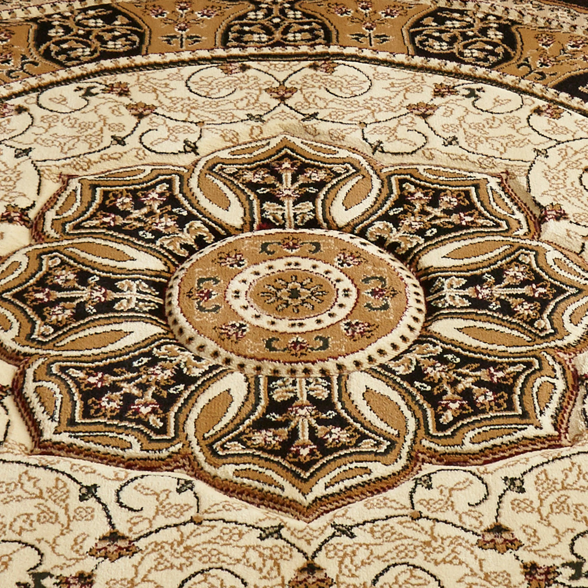 Holden Black Cream Oriental Stain Resistant Circular Rug