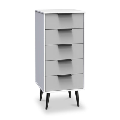 Asher White 5 Drawer Tallboy with Black Legs