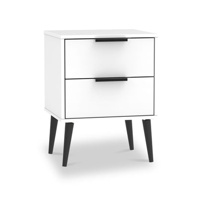 Asher White 2 Drawer Bedside Table with Black Legs