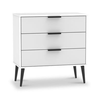 Asher White 3 Drawer Chest with Black Legs