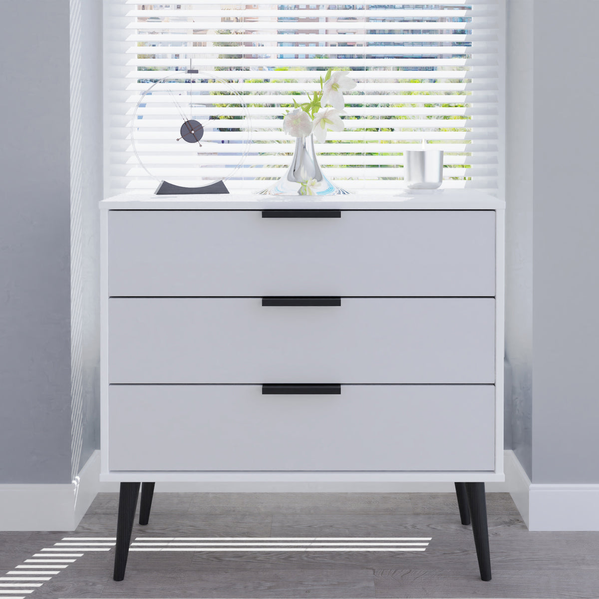 Asher White and Grey 3 Drawer Storage Chest for bedroom