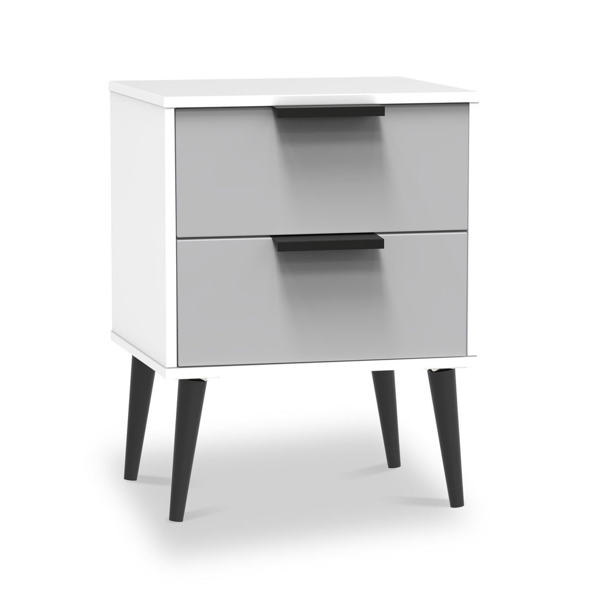 Asher White and Grey 2 Drawer Wireless Charging Bedside Table from Roseland Furniture