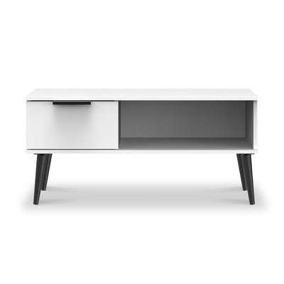 Asher White 1 Drawer Coffee Table with Black Legs