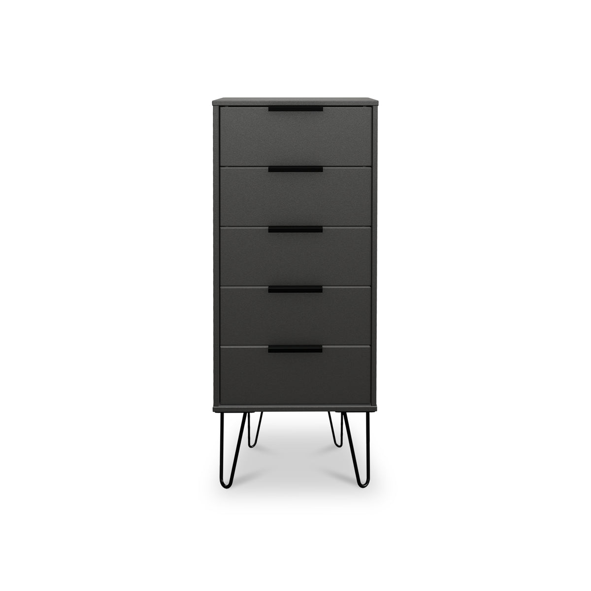 Moreno Graphite Grey 5 Drawer Tallboy Chest with Hairpin Legs from Roseland Furniture