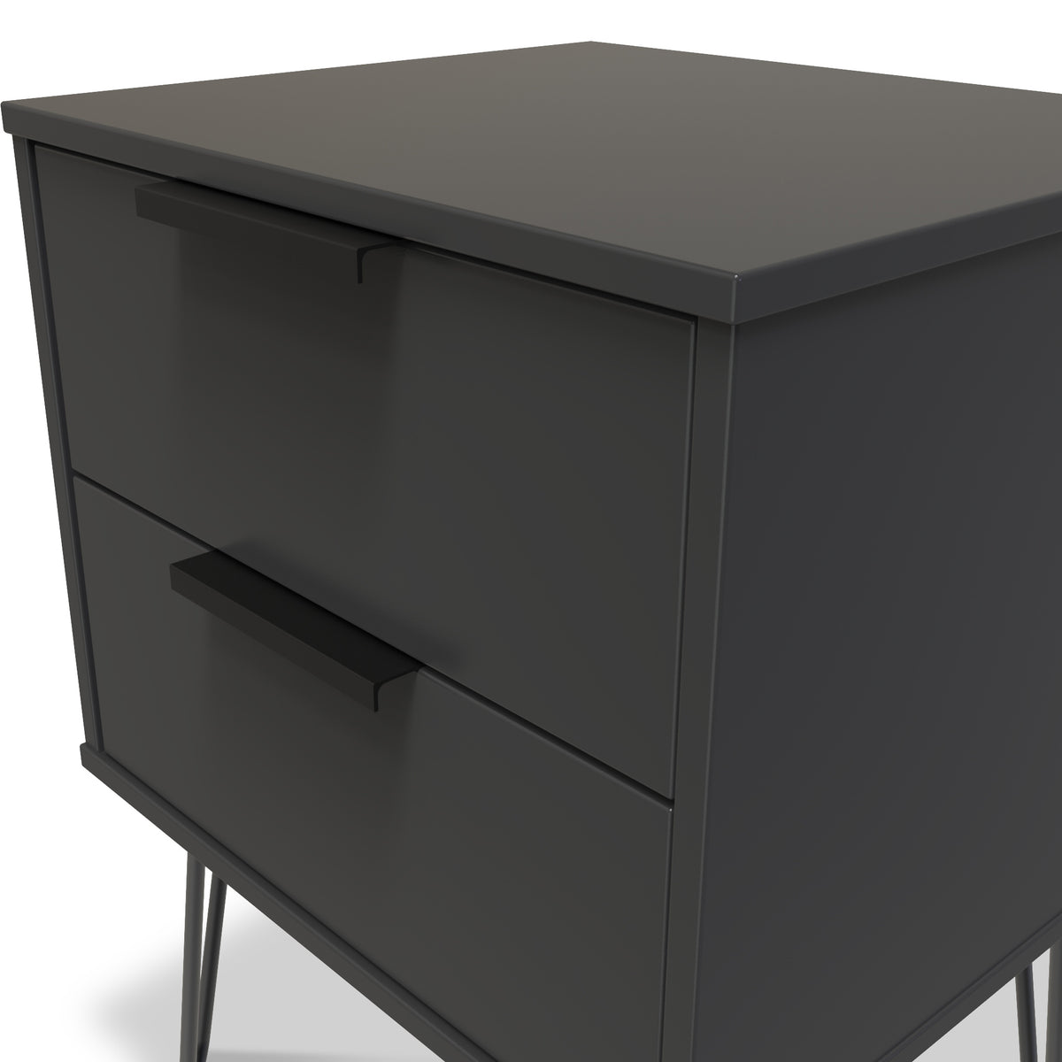 Moreno Graphite Grey 2 Drawer Bedside Table with Hairpin Legs from Roseland Furniture