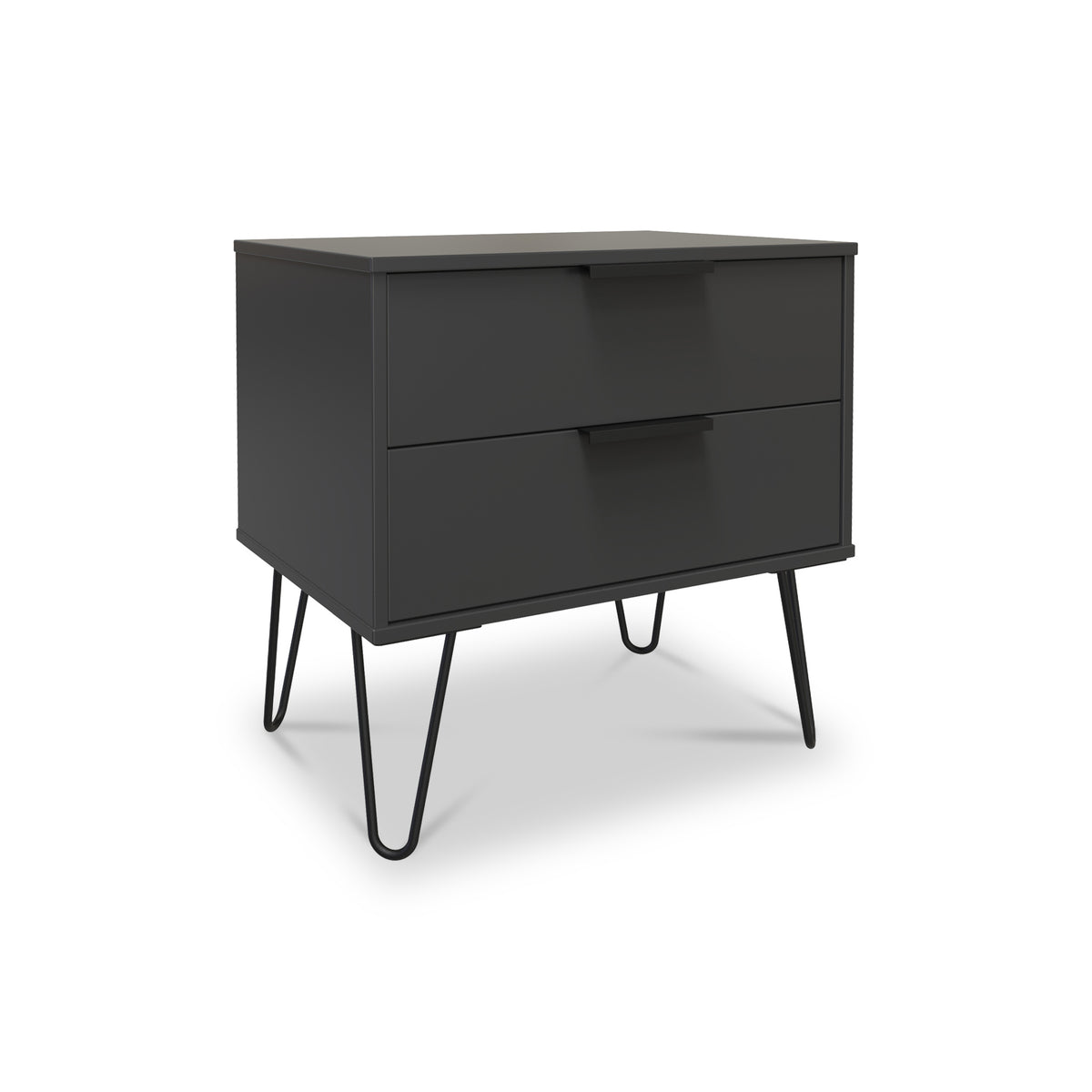 Moreno Graphite Grey 2 Drawer Sofa Side Lamp Table with Hairpin Legs from Roseland Furniture