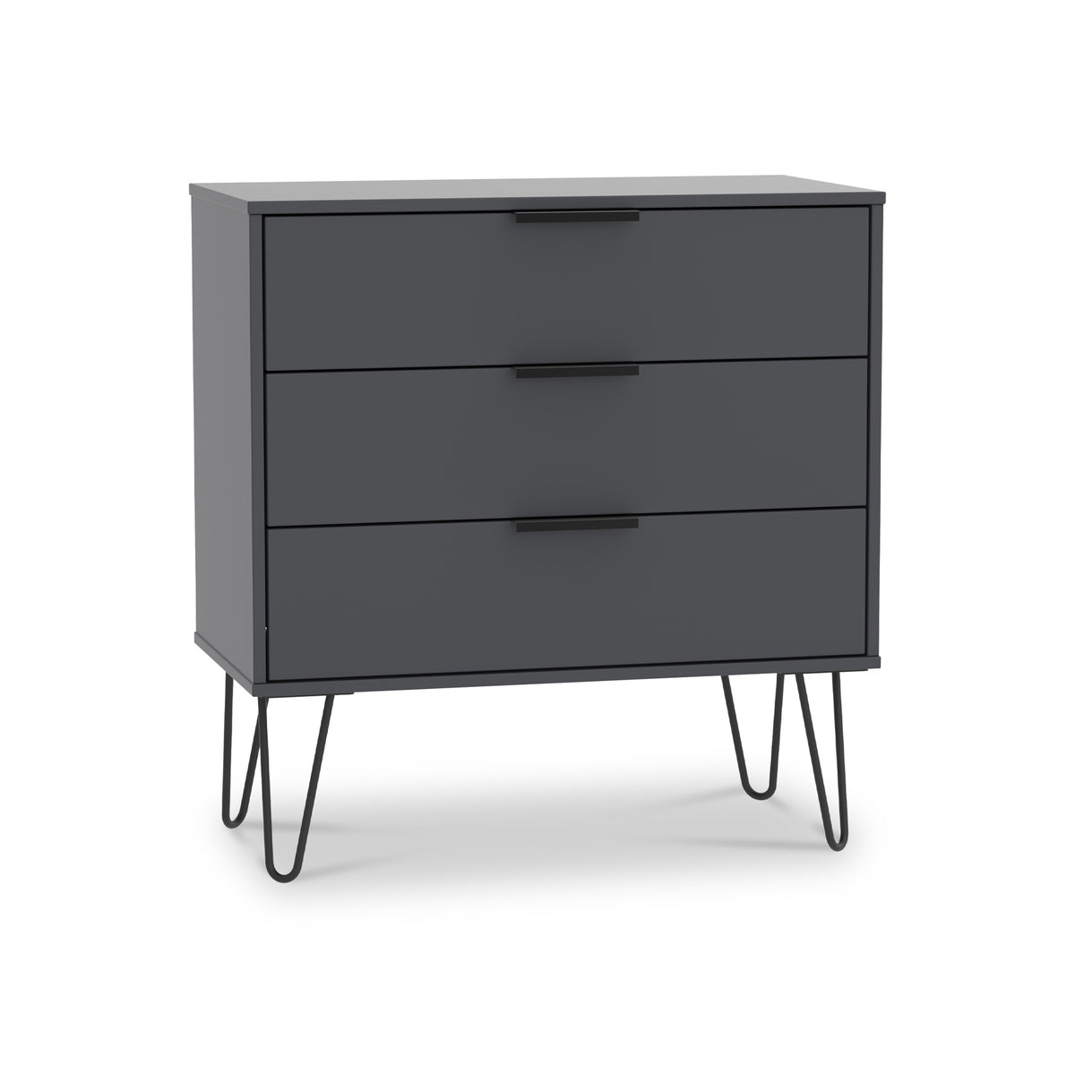 Moreno Graphite Grey 3 Drawer Chest with hairpin legs from Roseland furniture