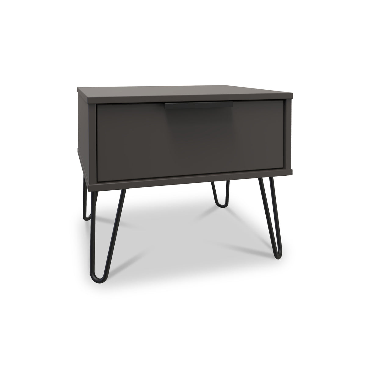 Moreno Graphite Grey 1 Drawer Sofa Side Lamp Table with Hairpin Legs from Roseland furniture