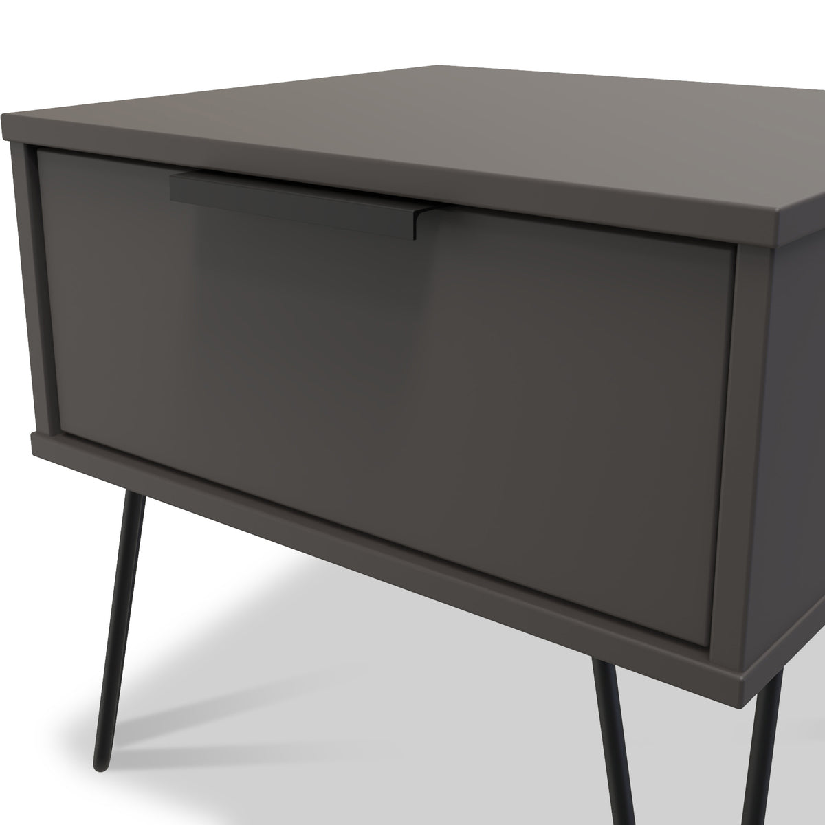 Moreno Graphite Grey 1 Drawer Sofa Side Lamp Table with Hairpin Legs from Roseland furniture