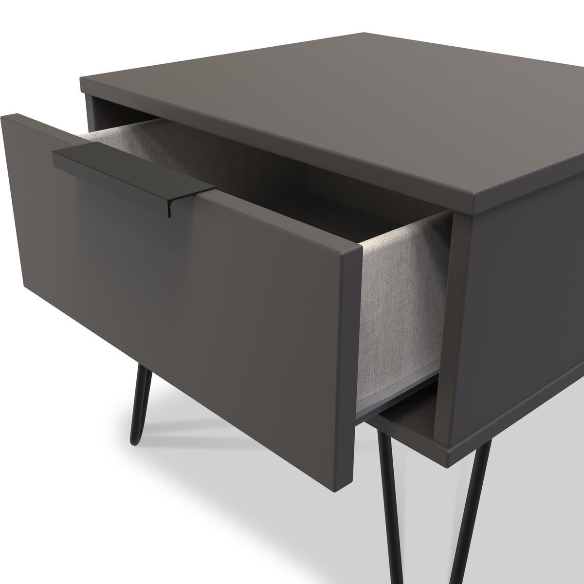 Moreno Graphite Grey 1 Drawer Sofa Side Lamp Table with Hairpin Legs from Roseland furniture