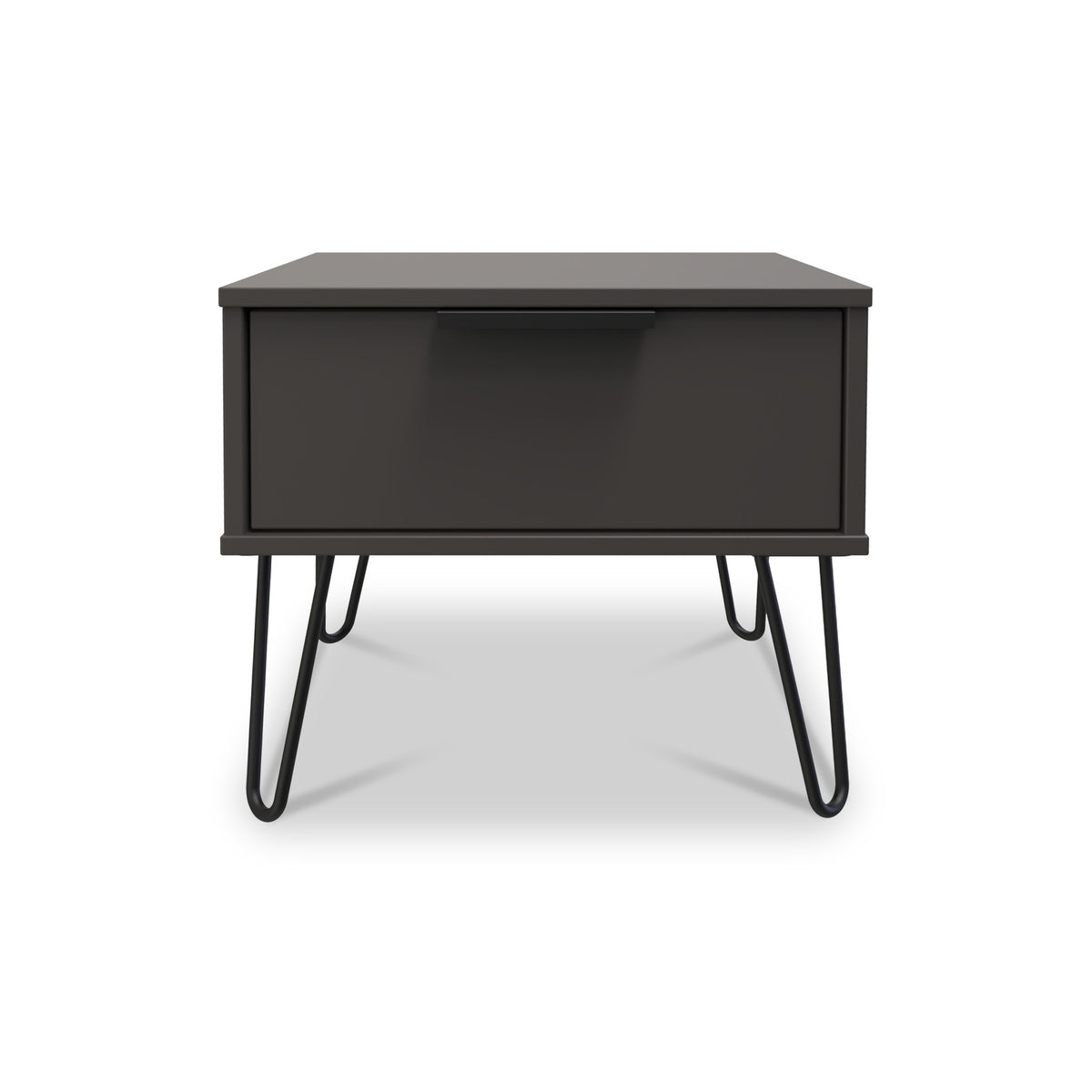 Moreno Graphite Grey 1 Drawer Sofa Side Lamp Table with Hairpin Legs from Roseland furniture