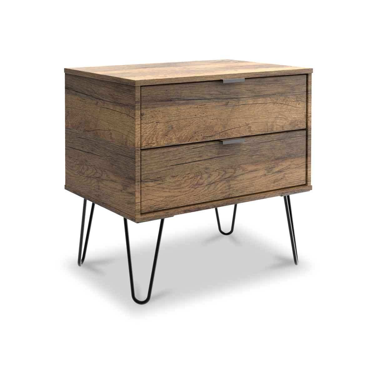 Moreno Rustic Oak Wireless Charging 2 Drawer Side Table by Roseland Furniture