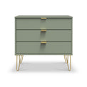 Moreno Olive Green 3 Drawer Chest with gold hairpin legs from Roseland furniture
