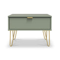 Moreno Olive Green 1 Drawer Sofa Side Lamp Table with Gold Hairpin Legs from Roseland furniture