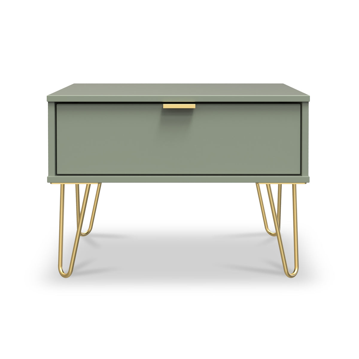 Moreno Olive Green 1 Drawer Sofa Side Lamp Table with Gold Hairpin Legs from Roseland furniture