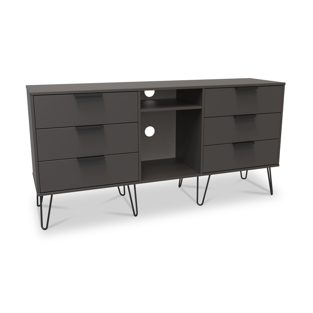 Moreno Graphite with Gold Hairpin Legs 6 Drawer Sideboard from Roseland Furniture