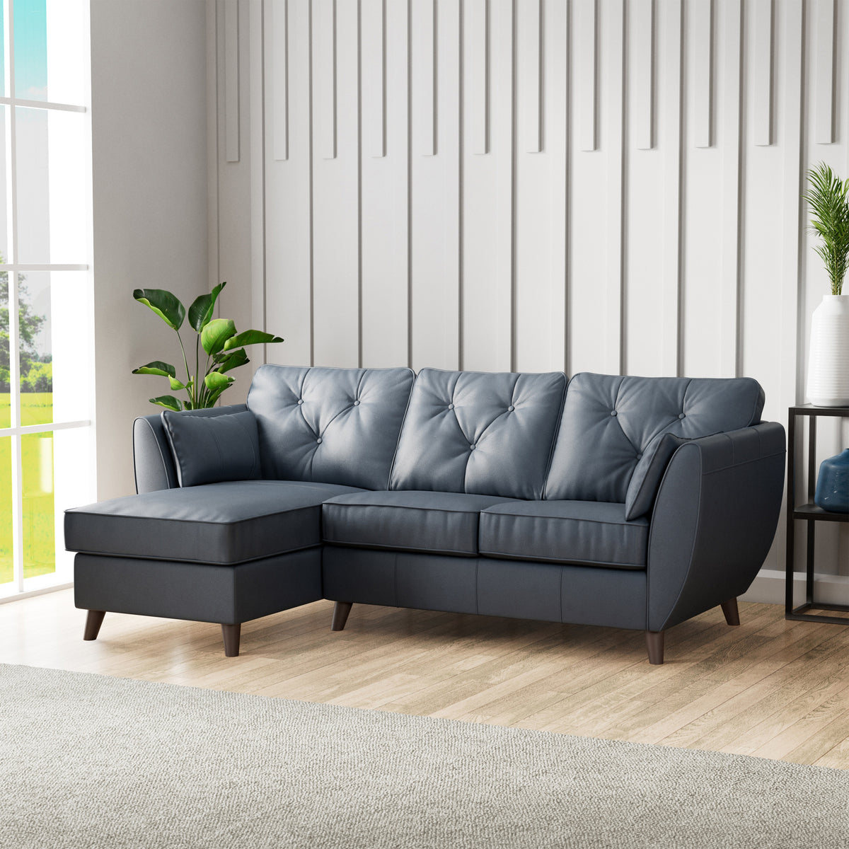 Edison Leather Chaise LH Dark Feet Navy from Roseland Furniture