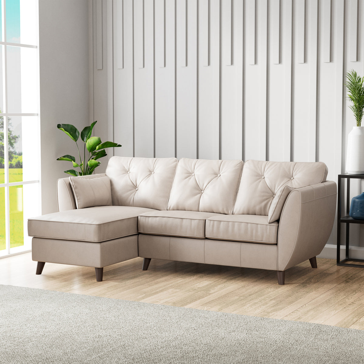 Edison Leather Chaise LH Dark Feet Cloud Grey from Roseland Furniture