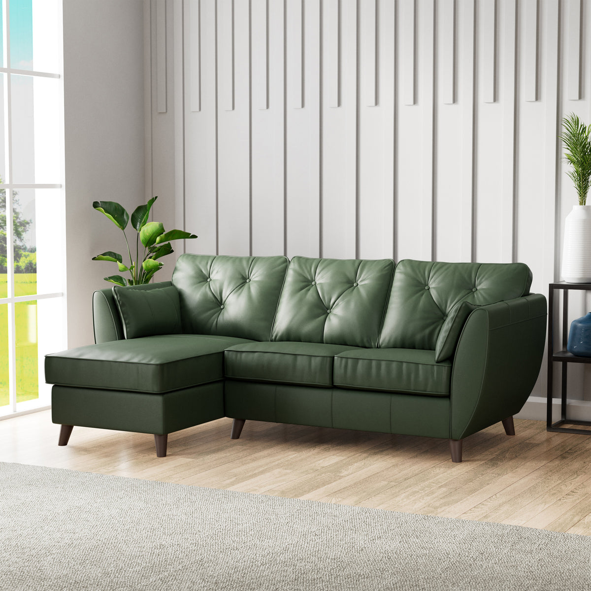 Edison Leather Chaise LH Dark Feet Hunter Green from Roseland Furniture