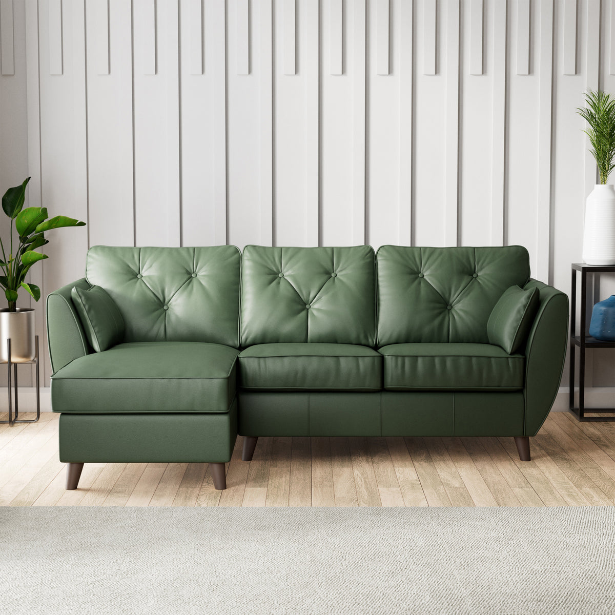 Edison Leather Chaise LH Dark Feet Hunter Green from Roseland Furniture