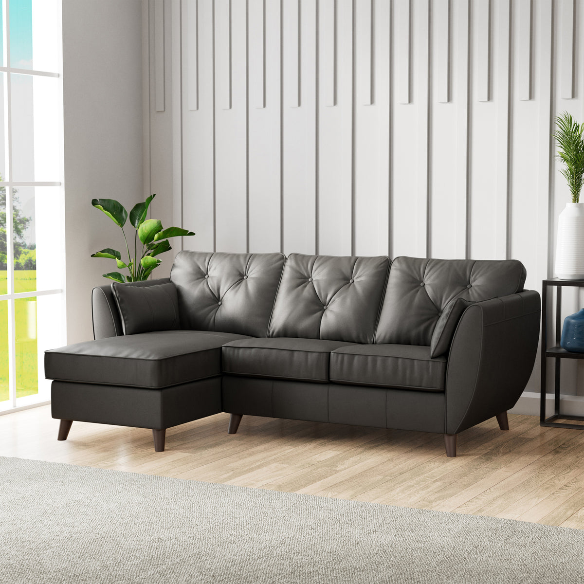 Edison Leather Chaise LH Dark Feet Raven from Roseland Furniture