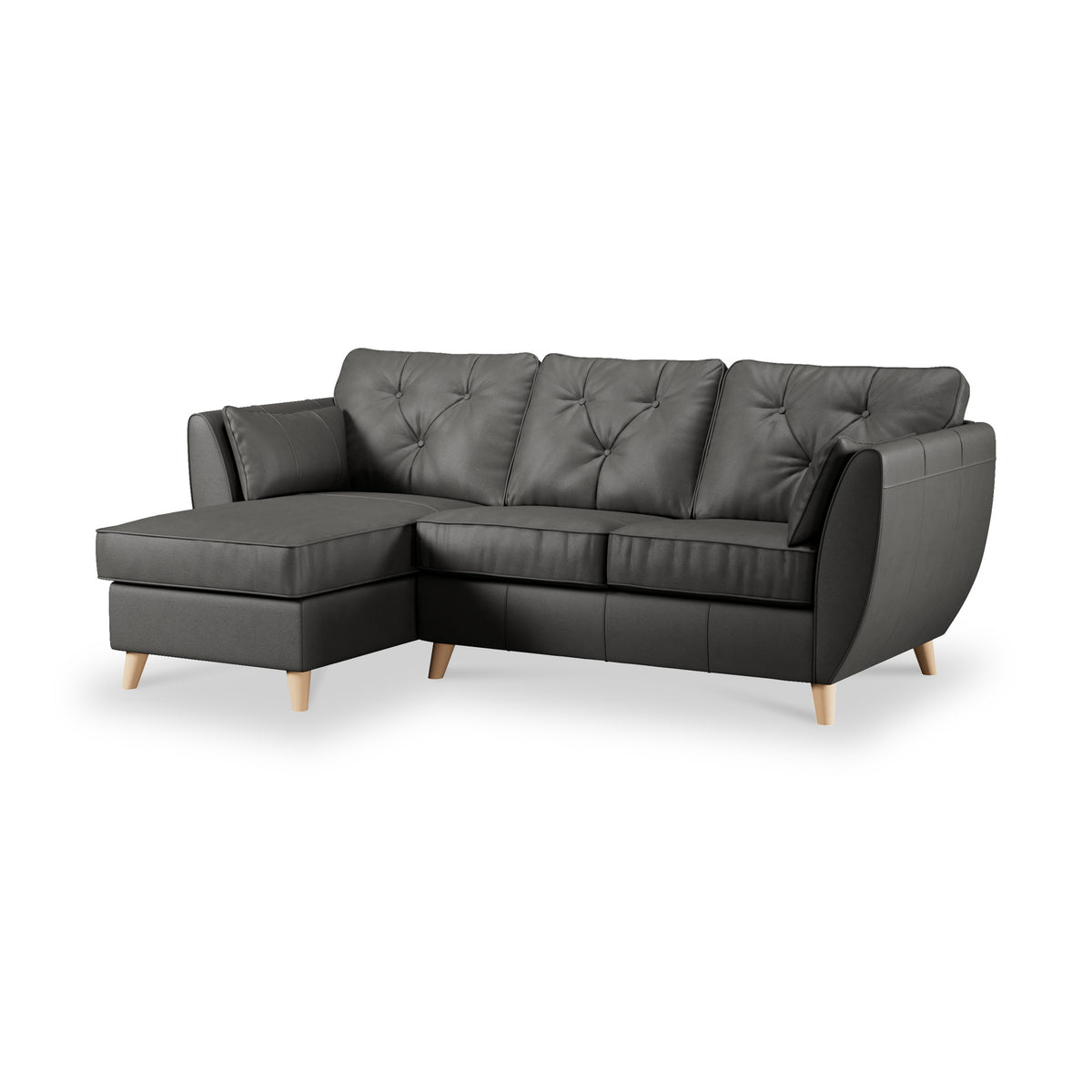 Edison Leather Chaise LH Light Feet Raven from Roseland Furniture