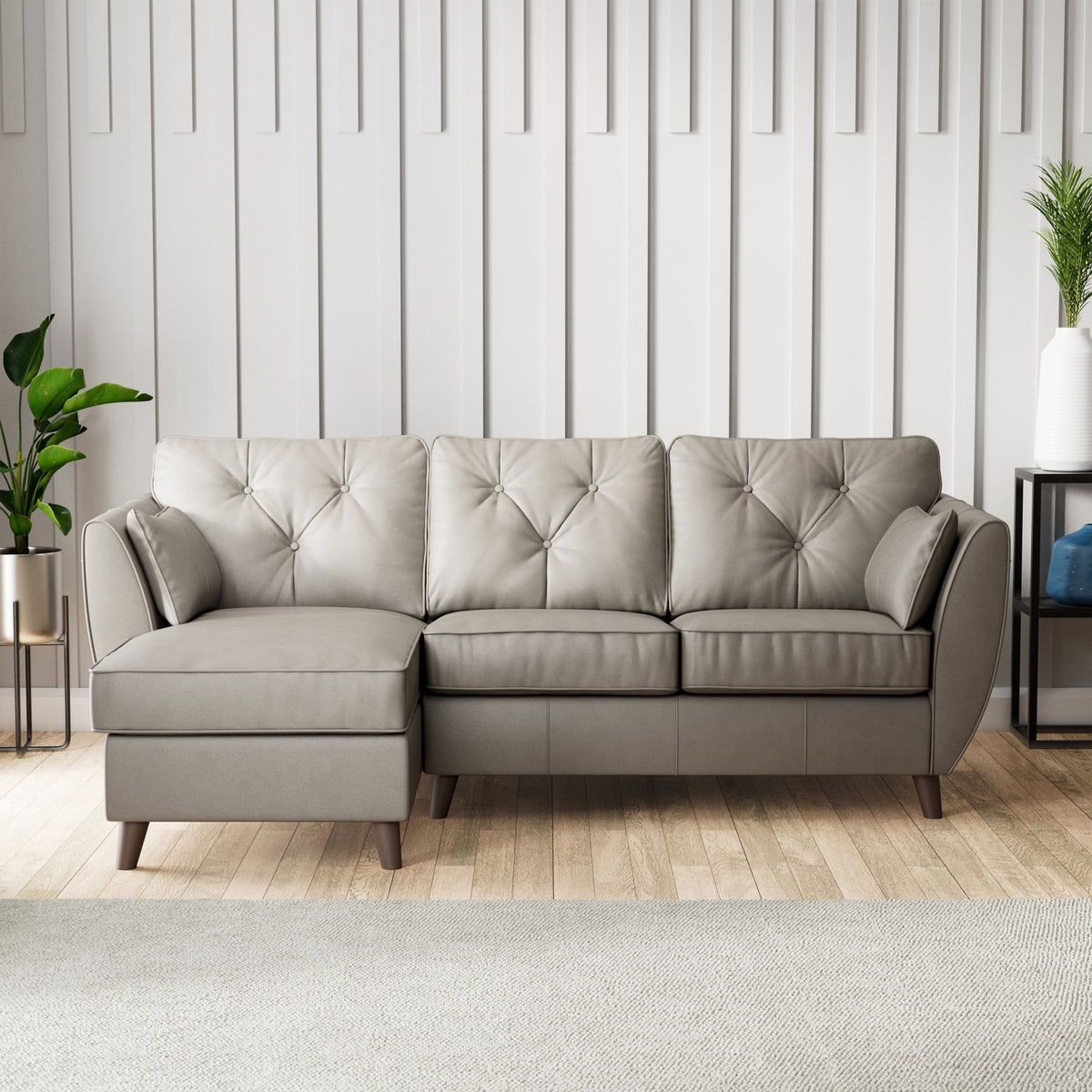 Edison Leather Chaise LH Dark Feet Stone Grey from Roseland Furniture